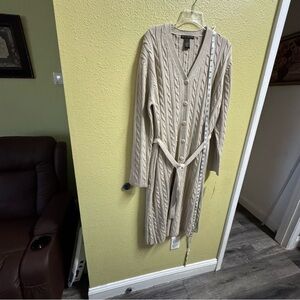 Babette Ballinger Women's Beige Cable Knit Cardigan Sweater